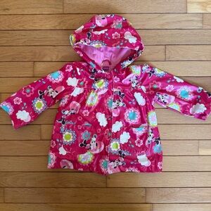 2T Disney Pink Minnie Mouse Hooded Raincoat with Floral Print